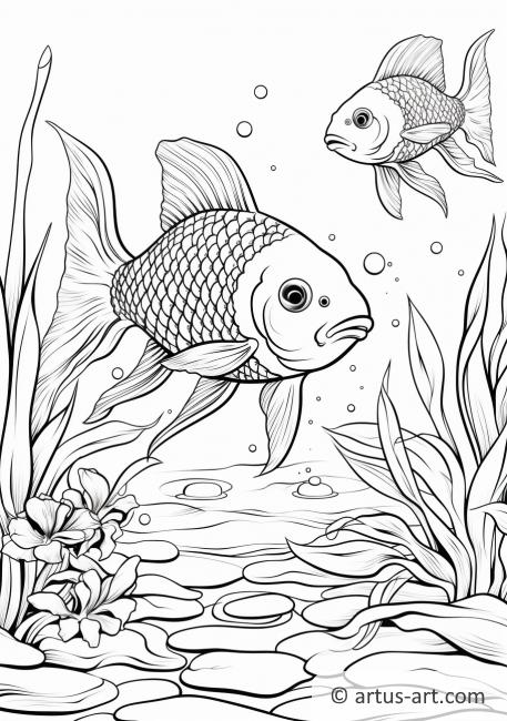 Página para colorear de peces tropicales en un estanque